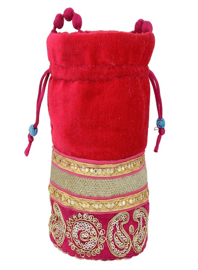 Memoir Silky Satin, Rani Pink,handmade Zari Work Ethnic Potli handbag Women Ladies - Image 3